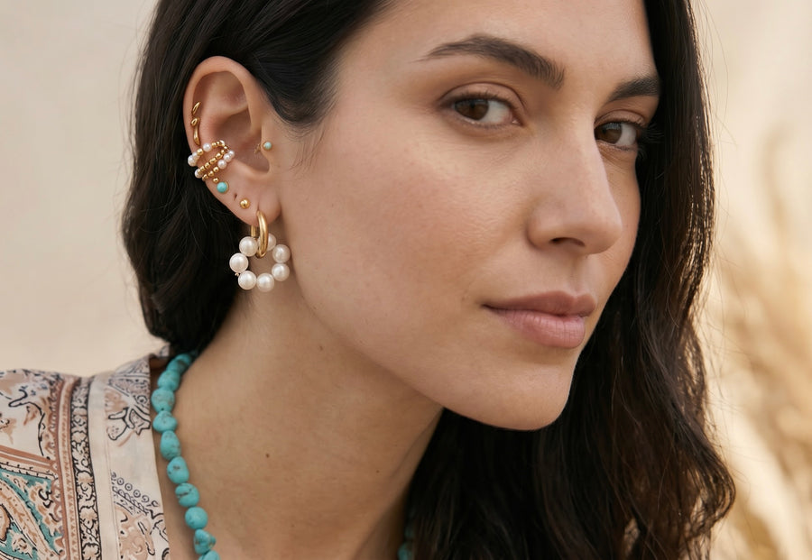 Classic Pearl Halo Hoops