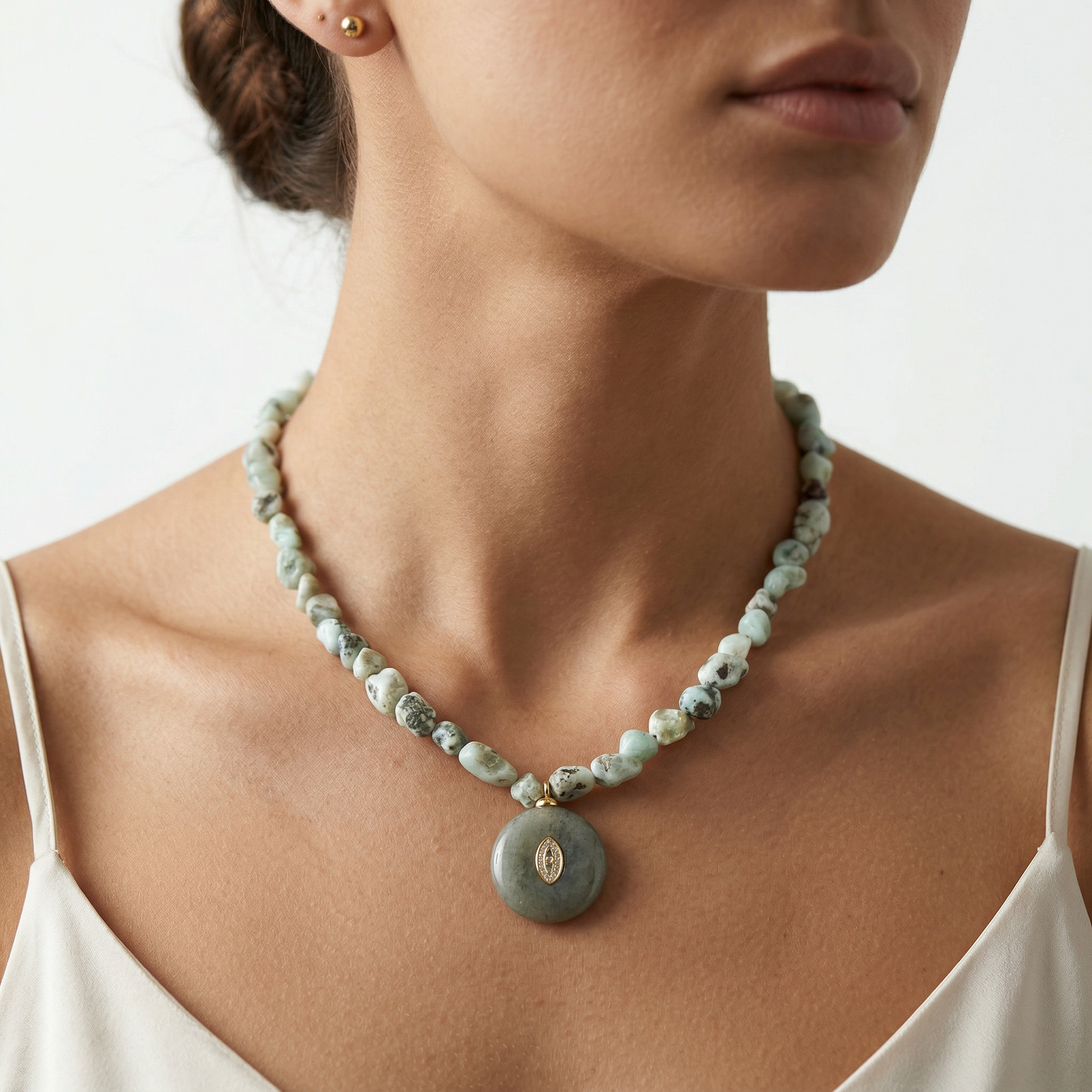Labradorite cabochon pendant with hand-wrapped wire