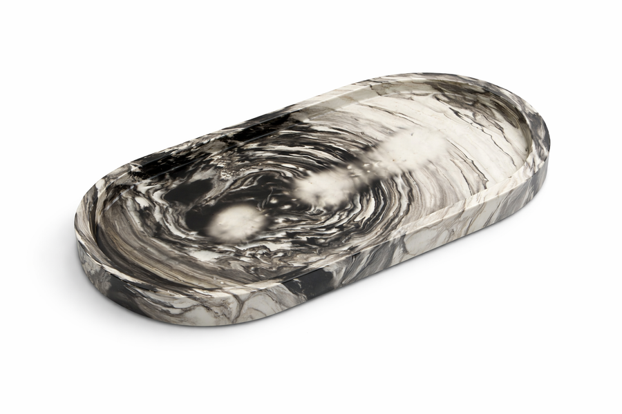 Midnight Marble Oval Tray - Obsidian Flow by ByCallimila