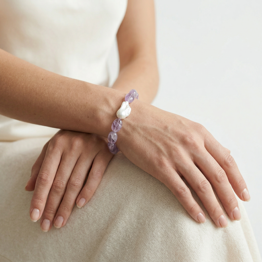 Moonstone and leather wrap bracelet